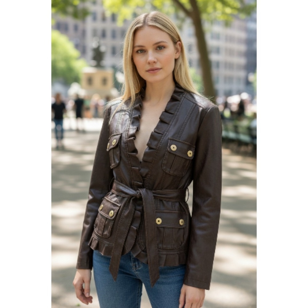 Body‎ Central Womens Large Brown Faux Leather Coat Jacket